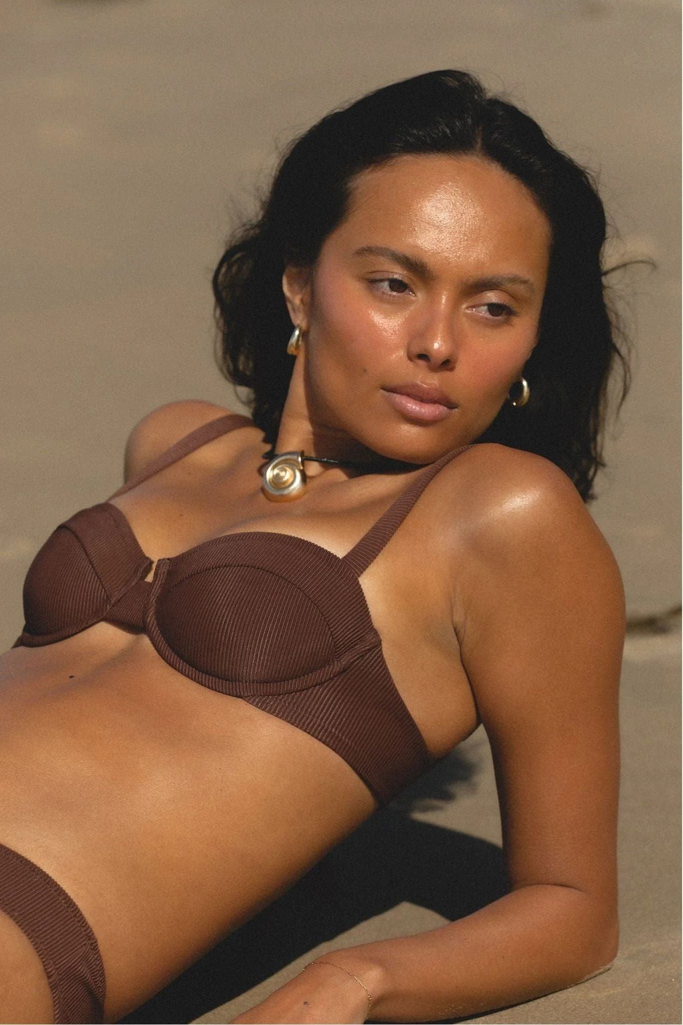 Push - Up Montauk Balconette Bikini Top- Brown Ribbed - Image 4